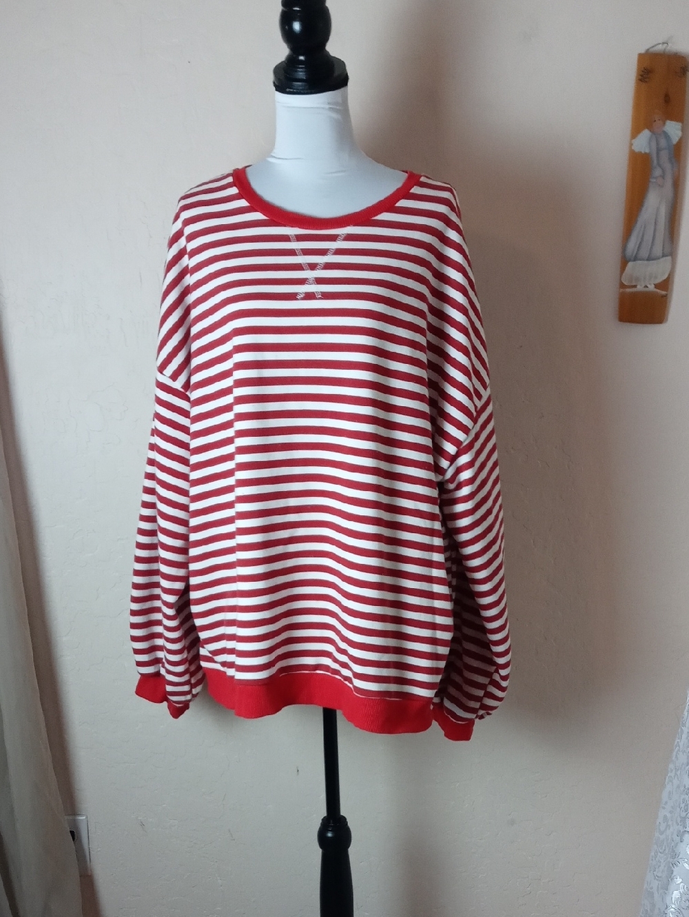 UEU Red and White Striped Crew Neck Sweater